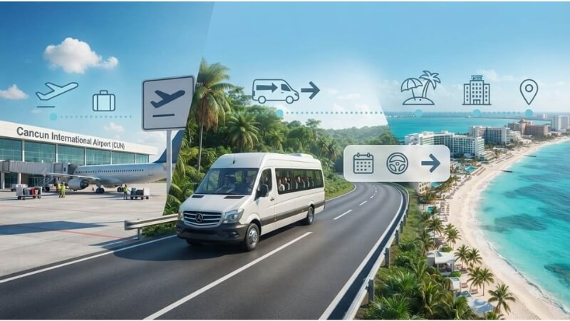 Private van traveling from Cancun Airport to Playa del Carmen