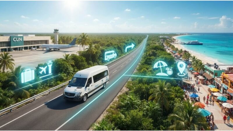 Private van traveling from Cancun Airport to Playa del Carmen
